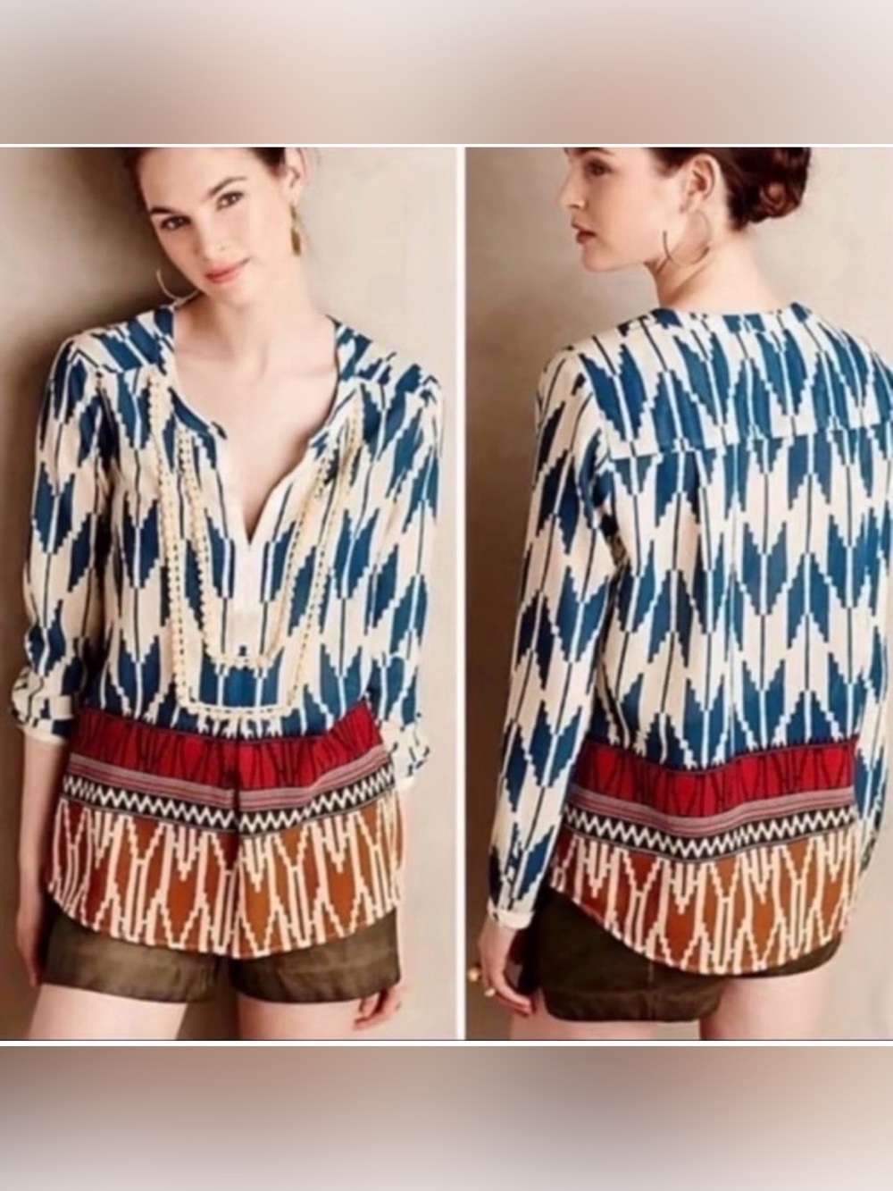 Maeve Aztec Tunic Rohana Henley Sheer Blouse